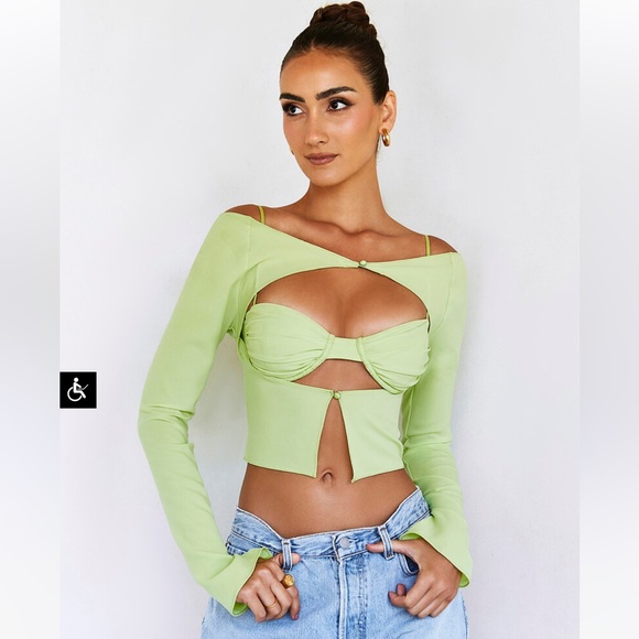 Mistress Rocks. 'JUBILANT'
Lime Cropped Top With Bralette - Picture 5 of 9